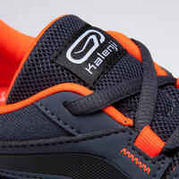 KIDS KIPRUN GRIP RUNNING & ATHLETICS SHOES - GREY AND BLACK NEON ORANGE