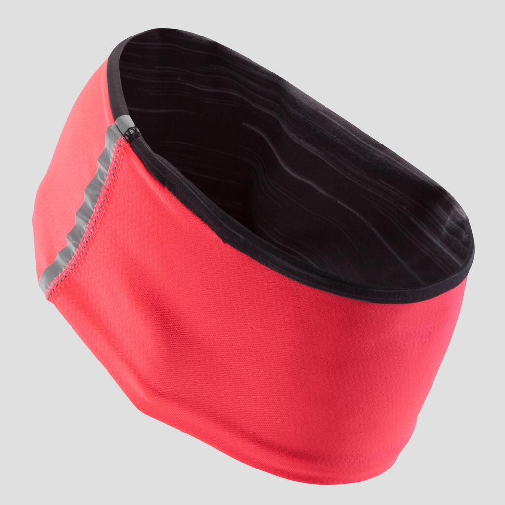 Reversible children's athletics winter headband - coral black print