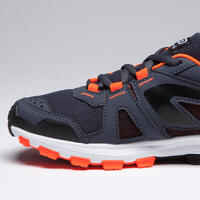 KIDS KIPRUN GRIP RUNNING & ATHLETICS SHOES - GREY AND BLACK NEON ORANGE