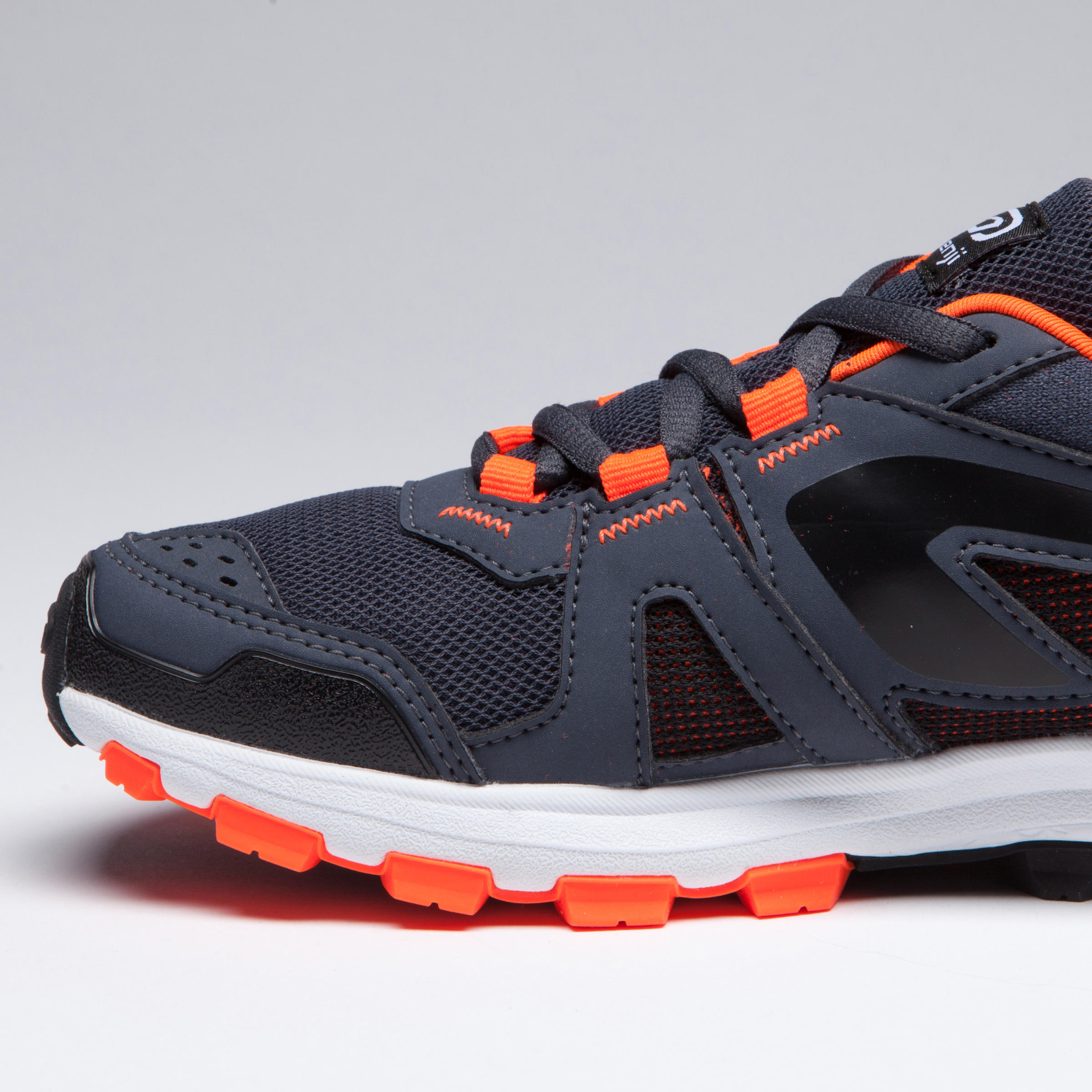 KIDS KIPRUN GRIP RUNNING & ATHLETICS SHOES - GREY AND BLACK NEON ORANGE 9/13