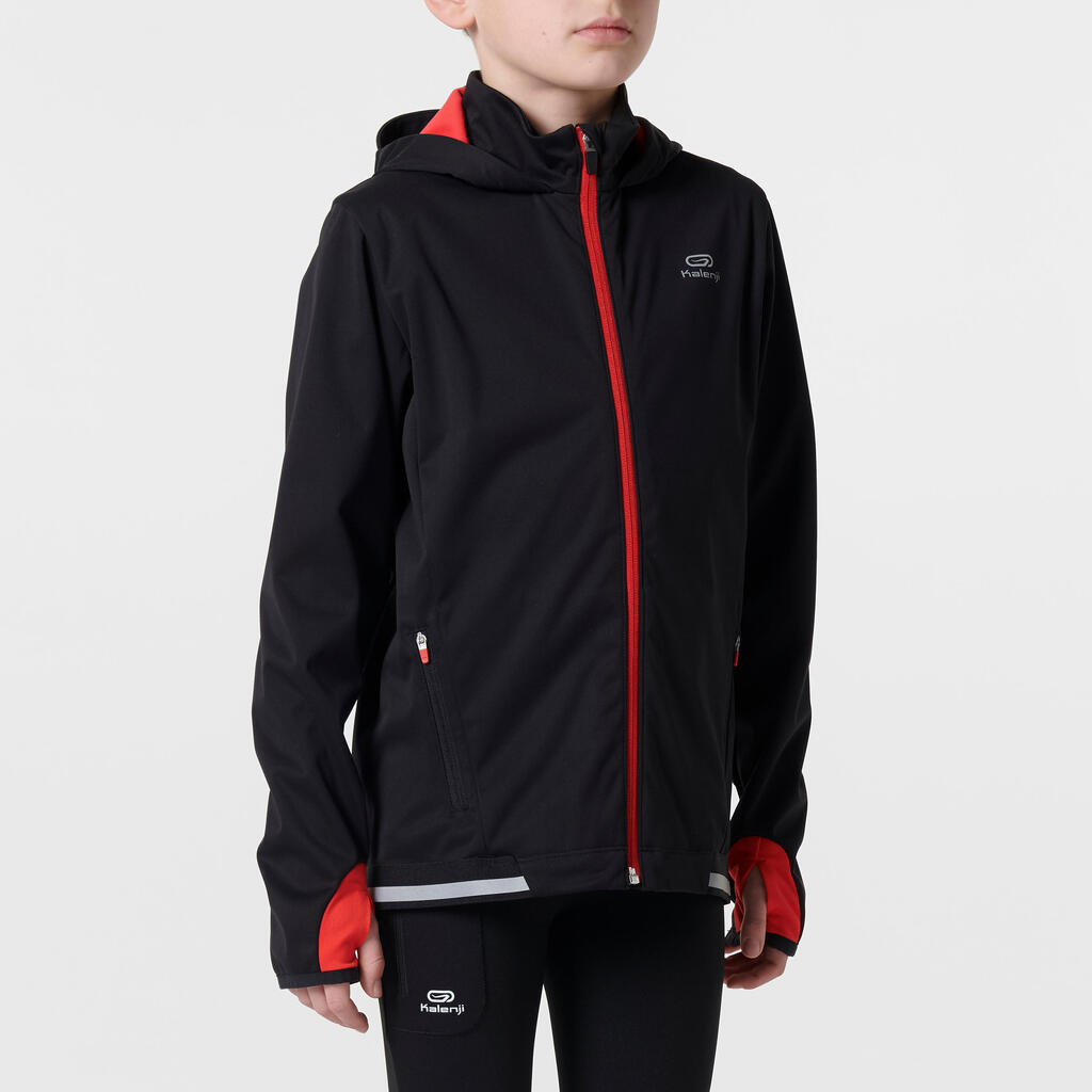 Laufjacke warm Leichtathletik Kinder grau/orangerot