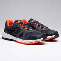 KIDS KIPRUN GRIP RUNNING & ATHLETICS SHOES - GREY AND BLACK NEON ORANGE