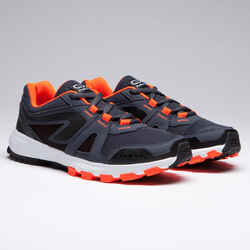 KIDS KIPRUN GRIP RUNNING & ATHLETICS SHOES - GREY AND BLACK NEON ORANGE