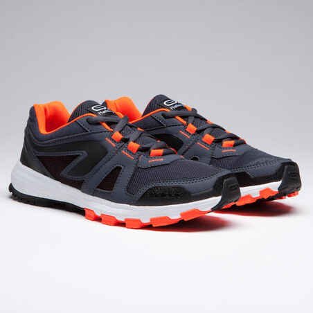 KIDS KIPRUN GRIP RUNNING & ATHLETICS SHOES - GREY AND BLACK NEON ORANGE