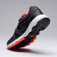 KIDS KIPRUN GRIP RUNNING & ATHLETICS SHOES - GREY AND BLACK NEON ORANGE