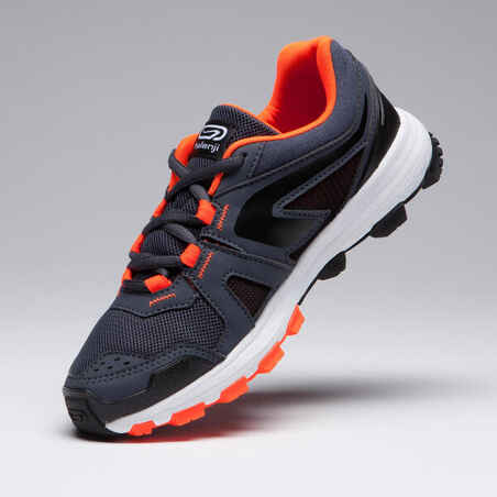 KIDS KIPRUN GRIP RUNNING & ATHLETICS SHOES - GREY AND BLACK NEON ORANGE