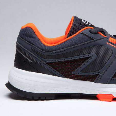 KIDS KIPRUN GRIP RUNNING & ATHLETICS SHOES - GREY AND BLACK NEON ORANGE