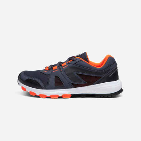 KIDS KIPRUN GRIP RUNNING & ATHLETICS SHOES - GREY AND BLACK NEON ORANGE