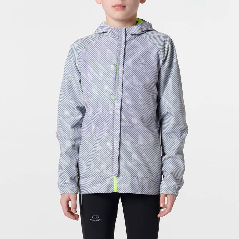 Children's athletics rainproof jacket printed grey/fluo yellow