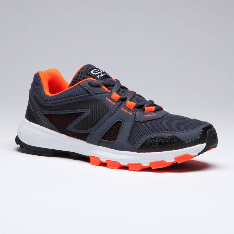 Kiprun grip kids' running & athletics shoes - grey/black/neon orange