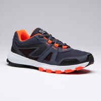 KIDS KIPRUN GRIP RUNNING & ATHLETICS SHOES - GREY AND BLACK NEON ORANGE