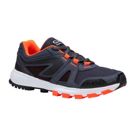 KIDS KIPRUN GRIP RUNNING & ATHLETICS SHOES - GREY AND BLACK NEON ORANGE