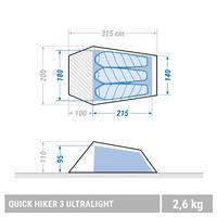 Quickhiker Ultralight 3-Person Trekking Tent - Light Grey