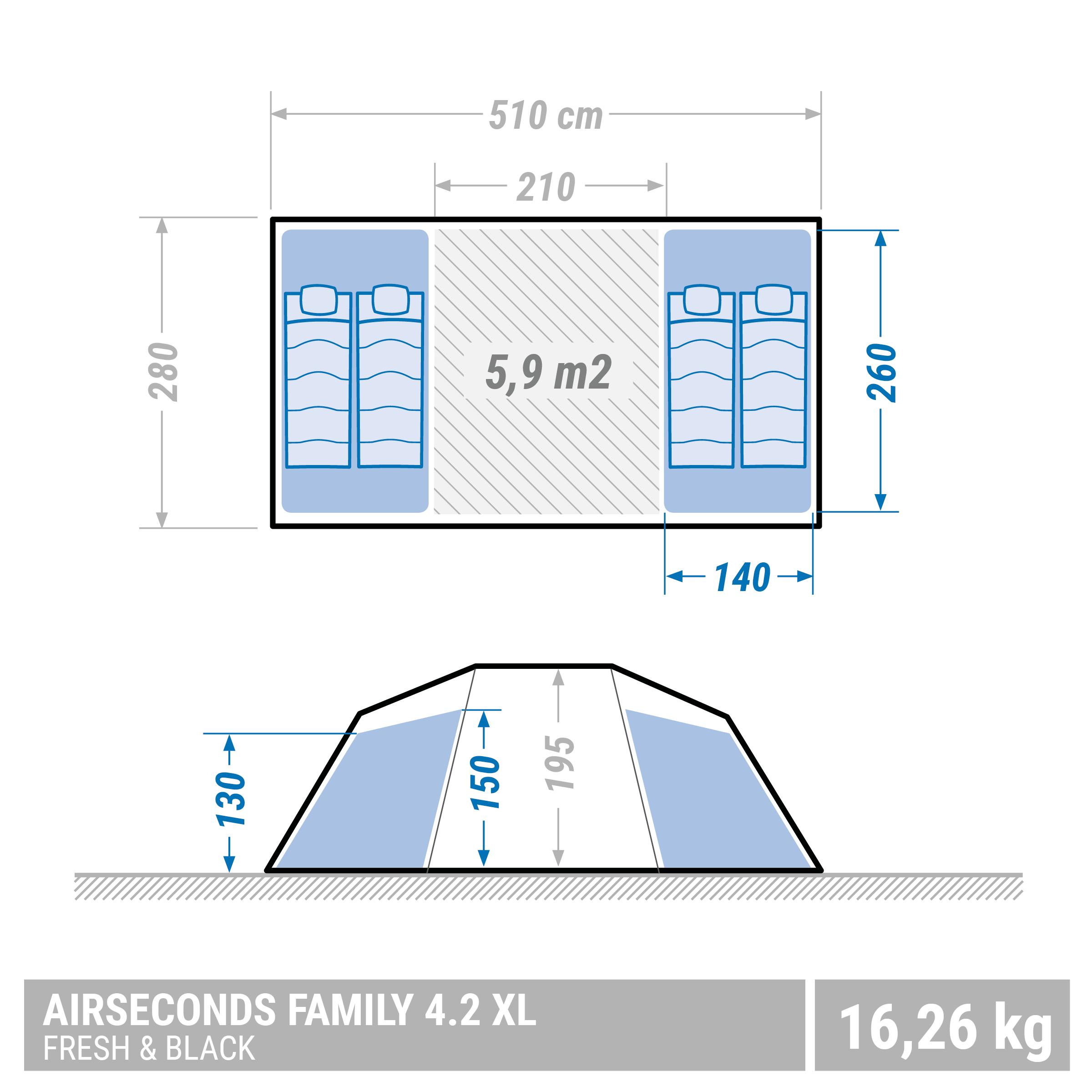 4-Person Inflatable Camping Tent - Air Seconds Fresh & Black Grey - QUECHUA