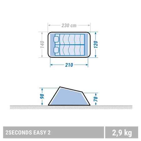 2 Seconds 2 Person Camping Tent - Blue