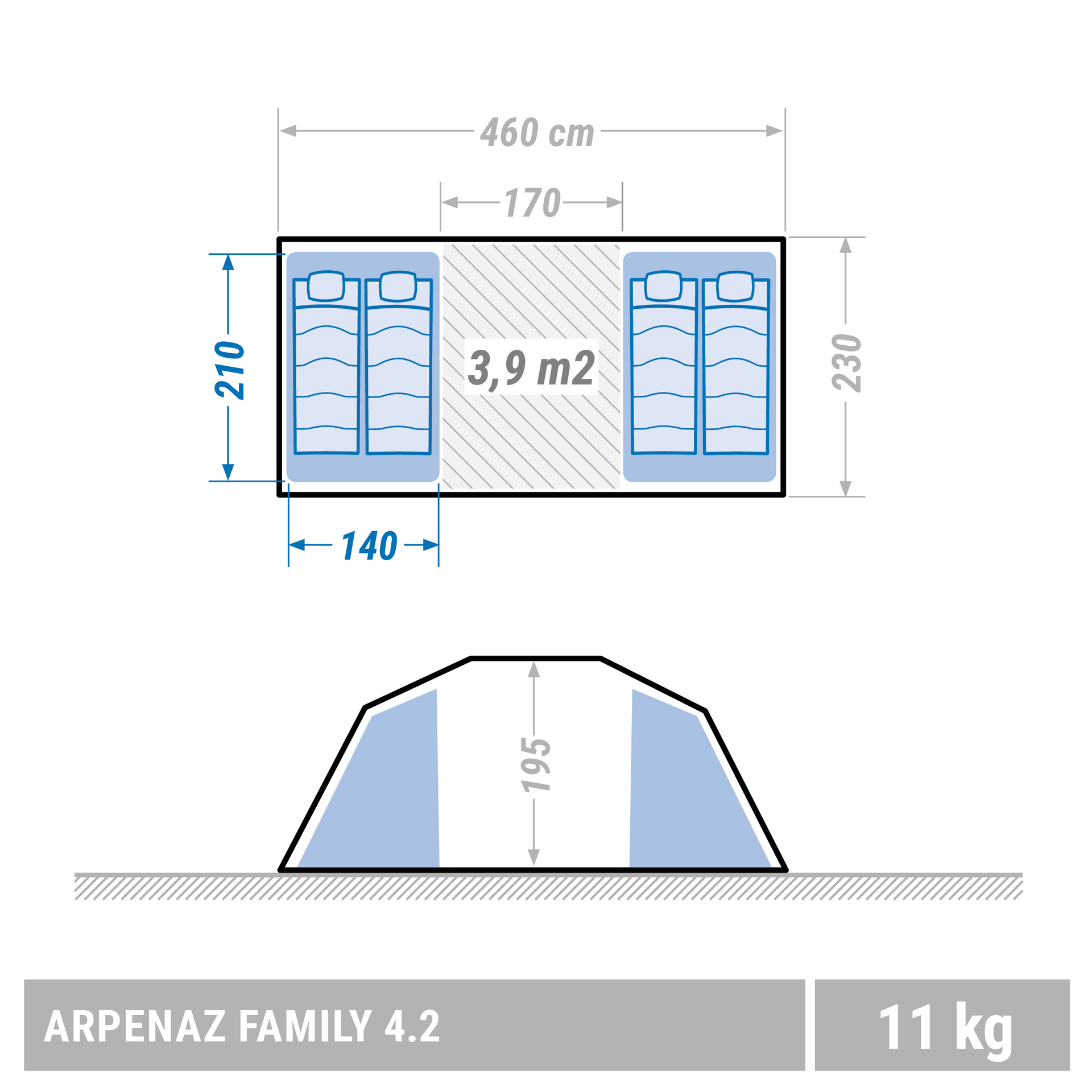 FAMILIENZELT MIT GESTÄNGE - ARPENAZ 4.2 - 4 PERSONEN | 2018