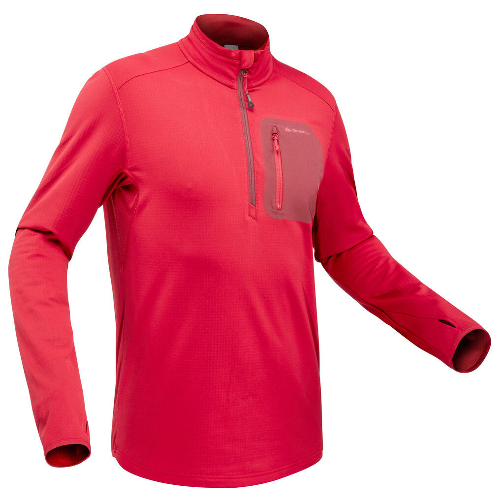 Sh500 men’s warm long sleeve red snow hiking t-shirt.