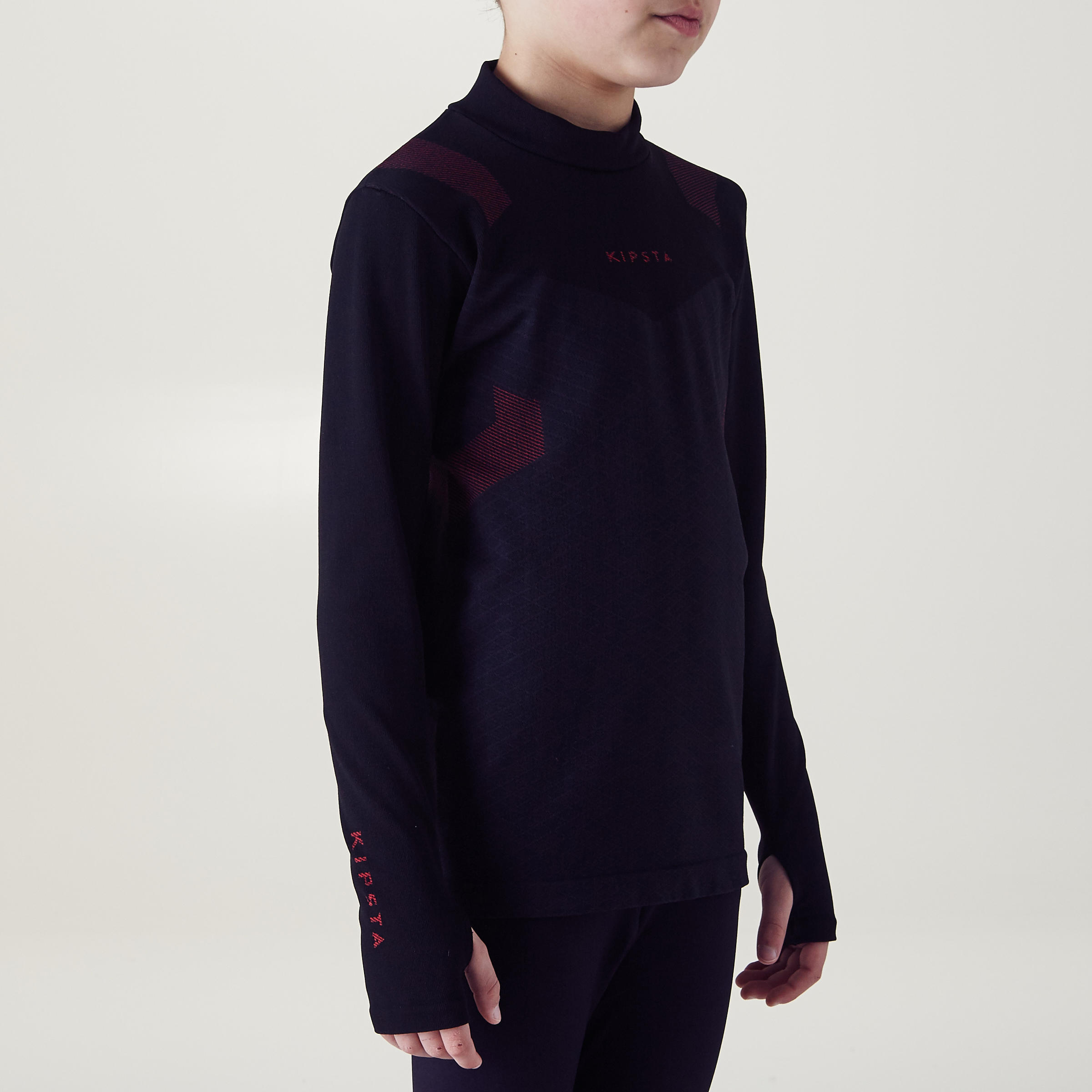Keepdry 900 Kids' Warm Breathable Long-Sleeved Base Layer - Black/Red 3/11