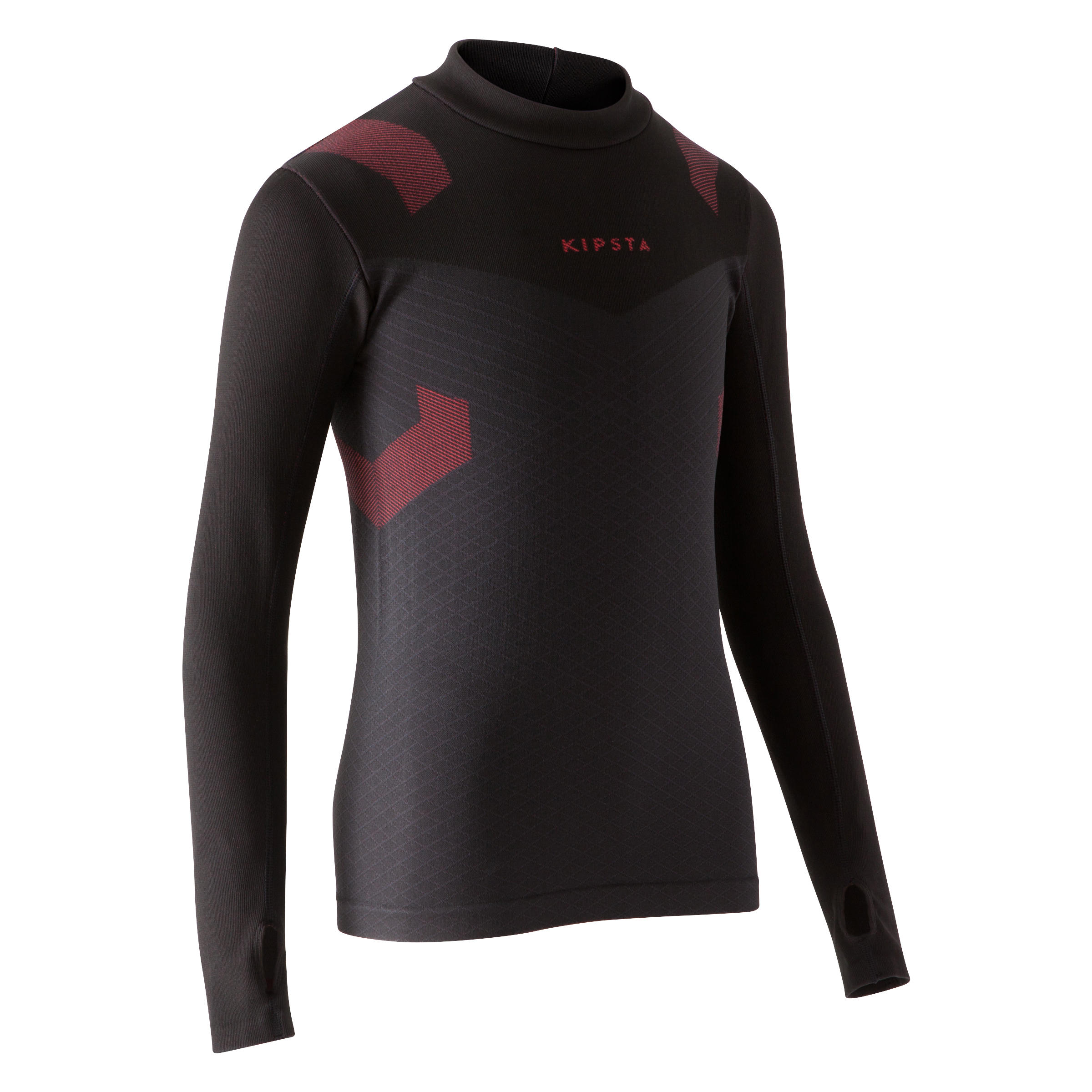 KIPSTA Keepdry 900 Kids' Warm Breathable Long-Sleeved Base Layer - Black/Red