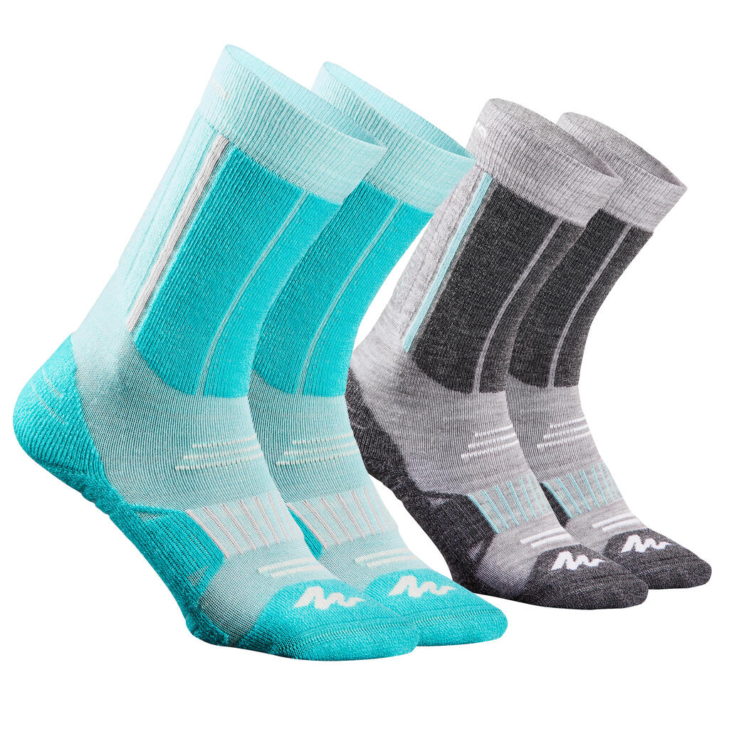 Wandersocken Winterwandern SH520 X-Warm Halbhoch Kinder blau/grau