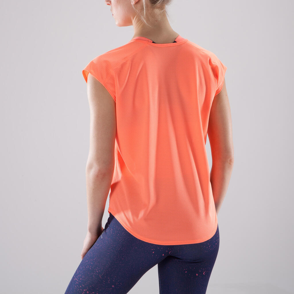 T-Shirt Loose 120 Fitness Cardio Damen koralle