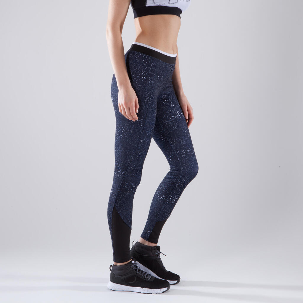 Leggings Cardio 120 Damen Fitness schwarz/weiß Prints