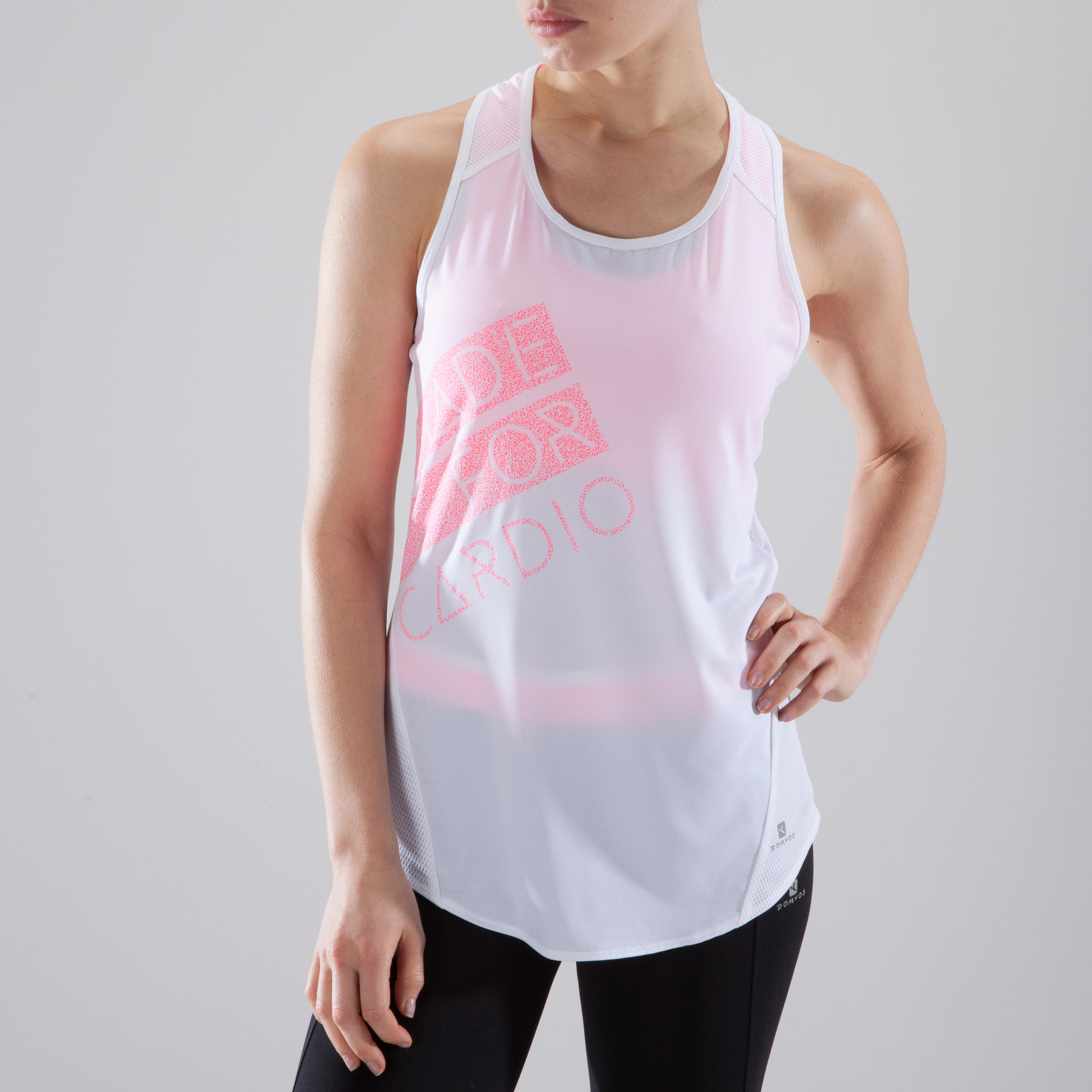 DOMYOS 120 Women's Fitness Cardio Training Tank Top - White/Pink Print