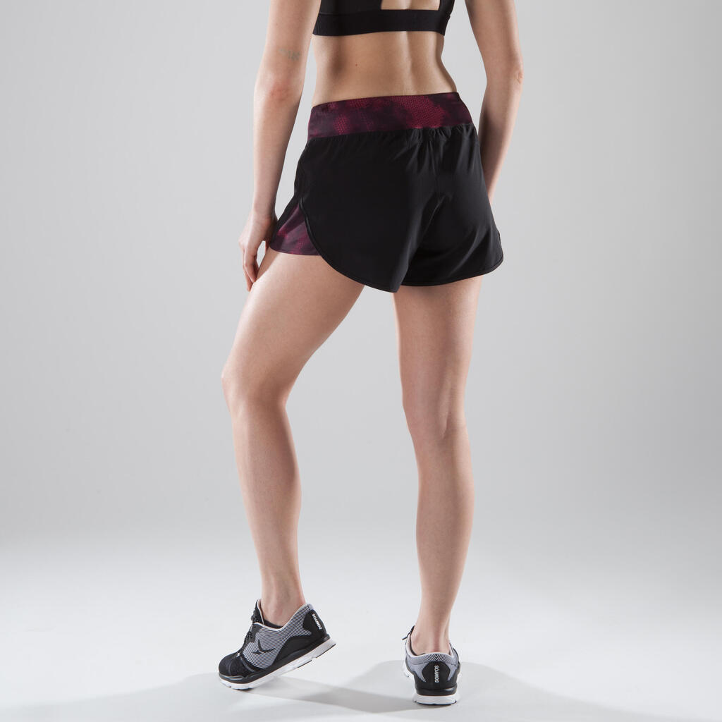 Sporthose kurz FTS loose 500 Cardio Fitness Damen schwarz mit Print