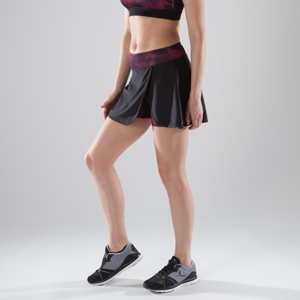 500 Women's Cardio Fitness Skort - Black/Pink