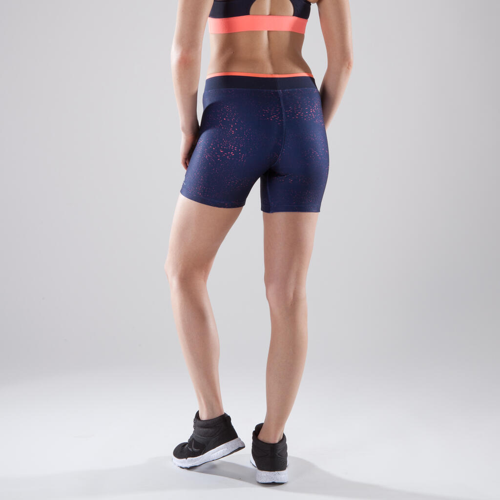 120 Women's Cardio Fitness Shorts - Navy/Coral Print