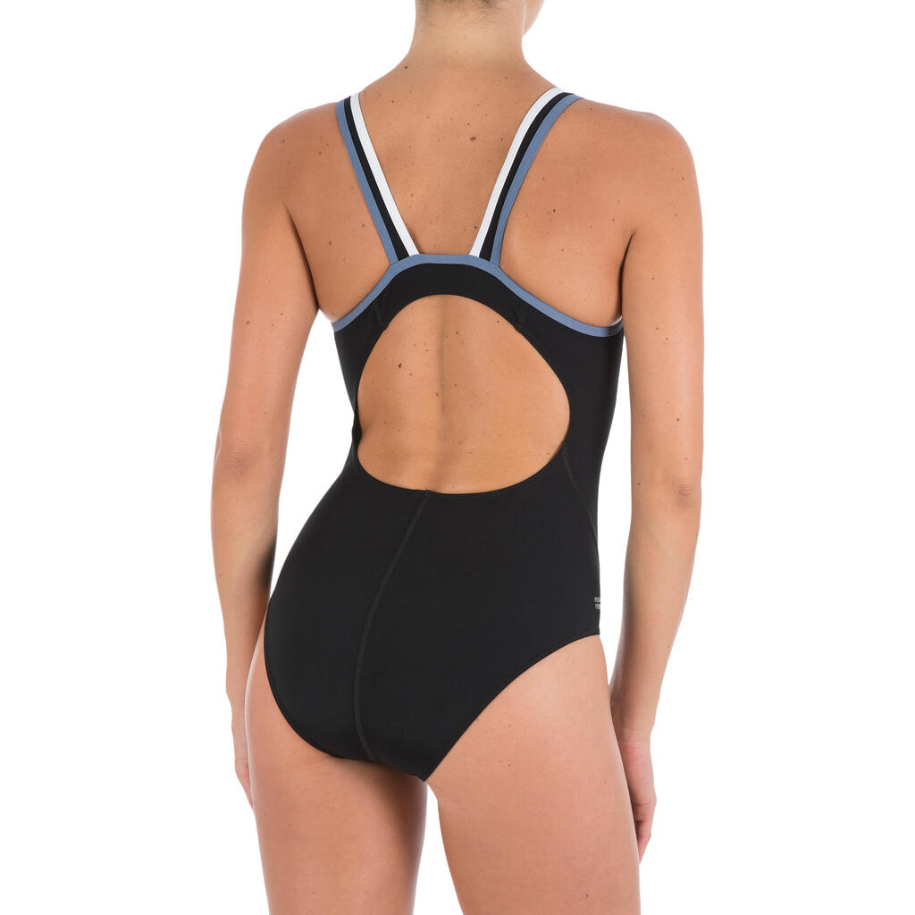 Kamiye Women's Chlorine Resistant One-Piece Swimsuit - Blue/Coral