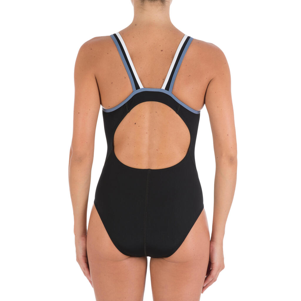 Kamiye Women's Chlorine Resistant One-Piece Swimsuit - Blue/Coral