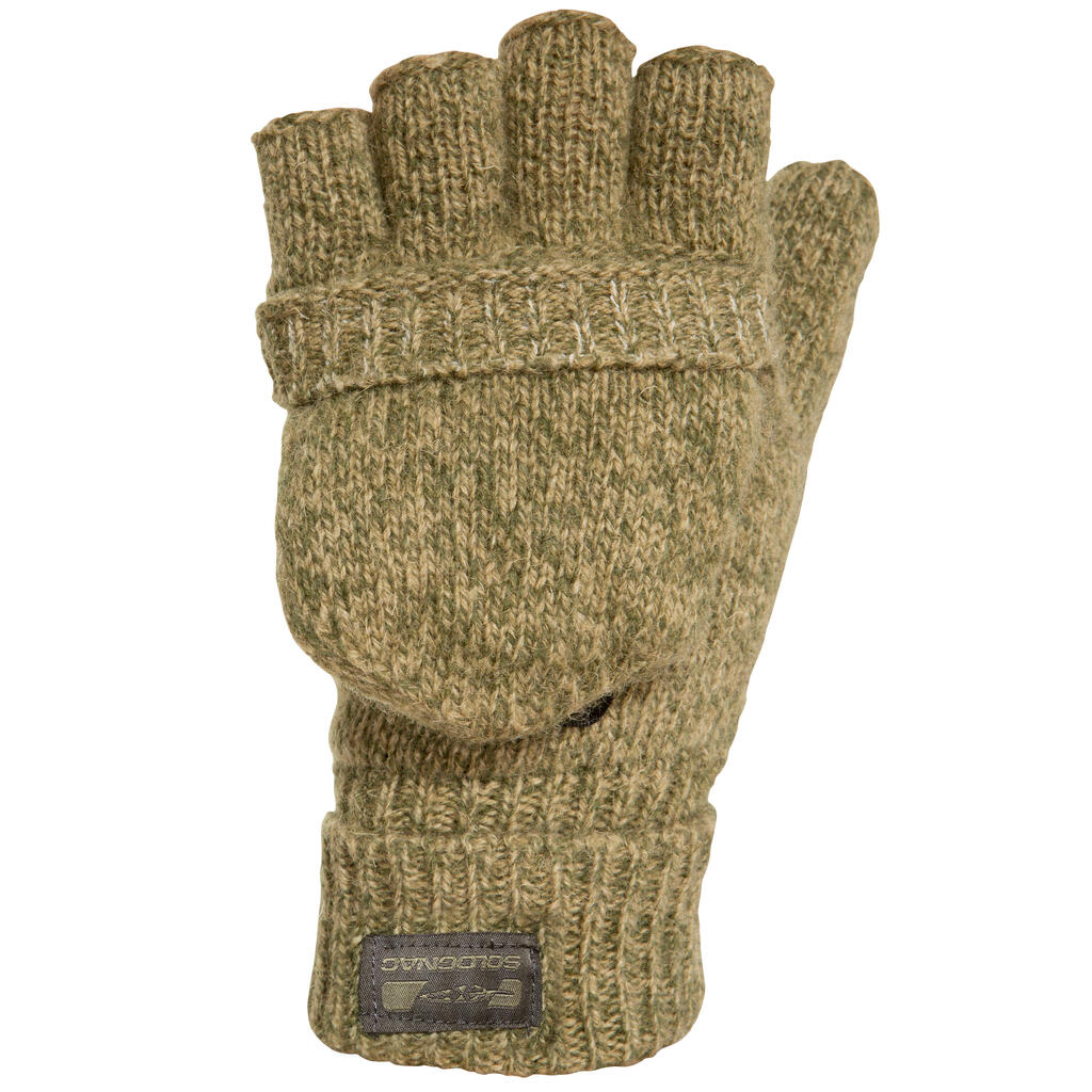 Топли вълнени ръкавици за лов с капак на пръстите 100, кафяви