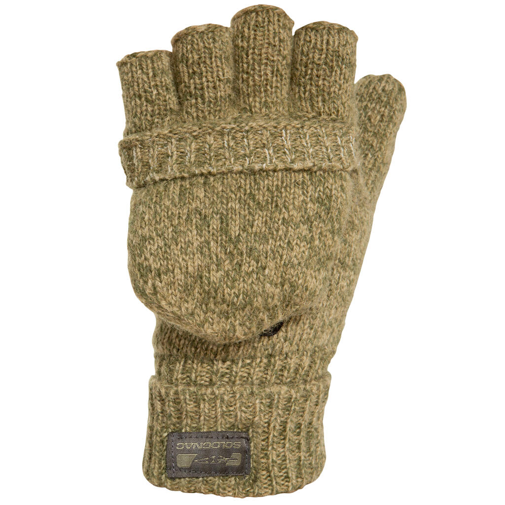 Warm Woollen Gloves with Mittens - Brown