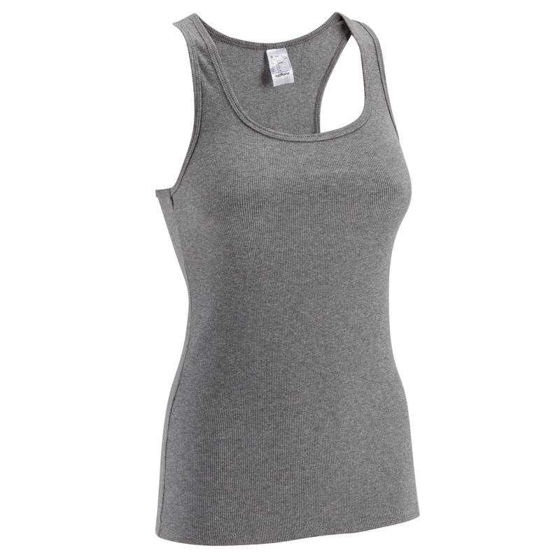 500 Women's Gentle Gym & Pilates Tank Top - Heathered Grey 500 Women's Gentle Gym & Pilates Tank Top - Heathered Grey