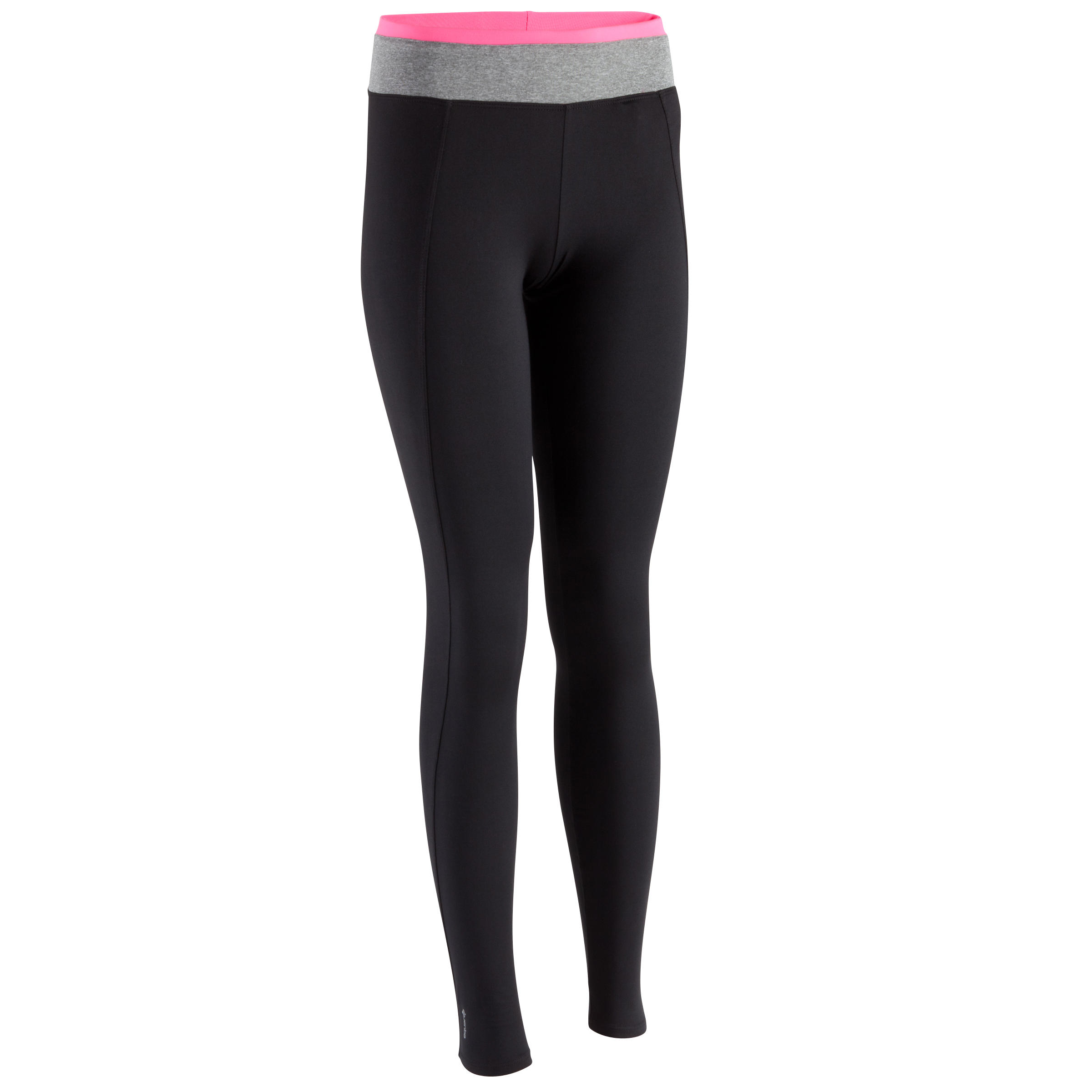Energy Women's Fitness Leggings - Black with Grey/Pink Contrast Waistband 1/13