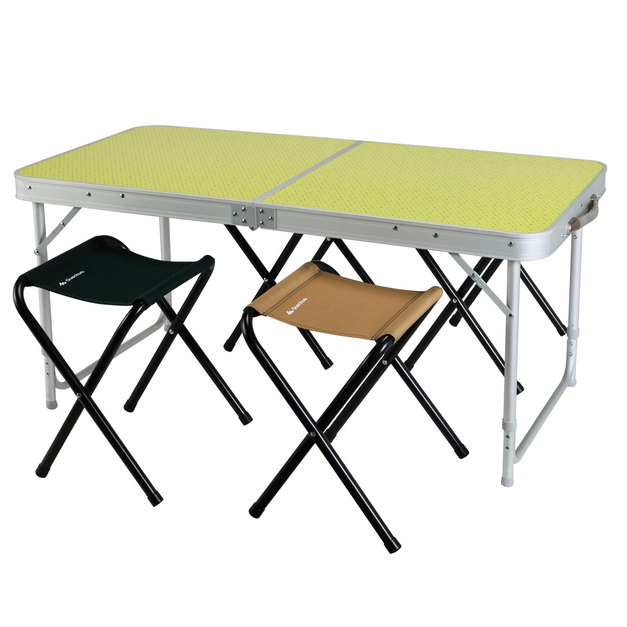 QUECHUA Camping Furniture 4-Person Table with 4 Seats - Green