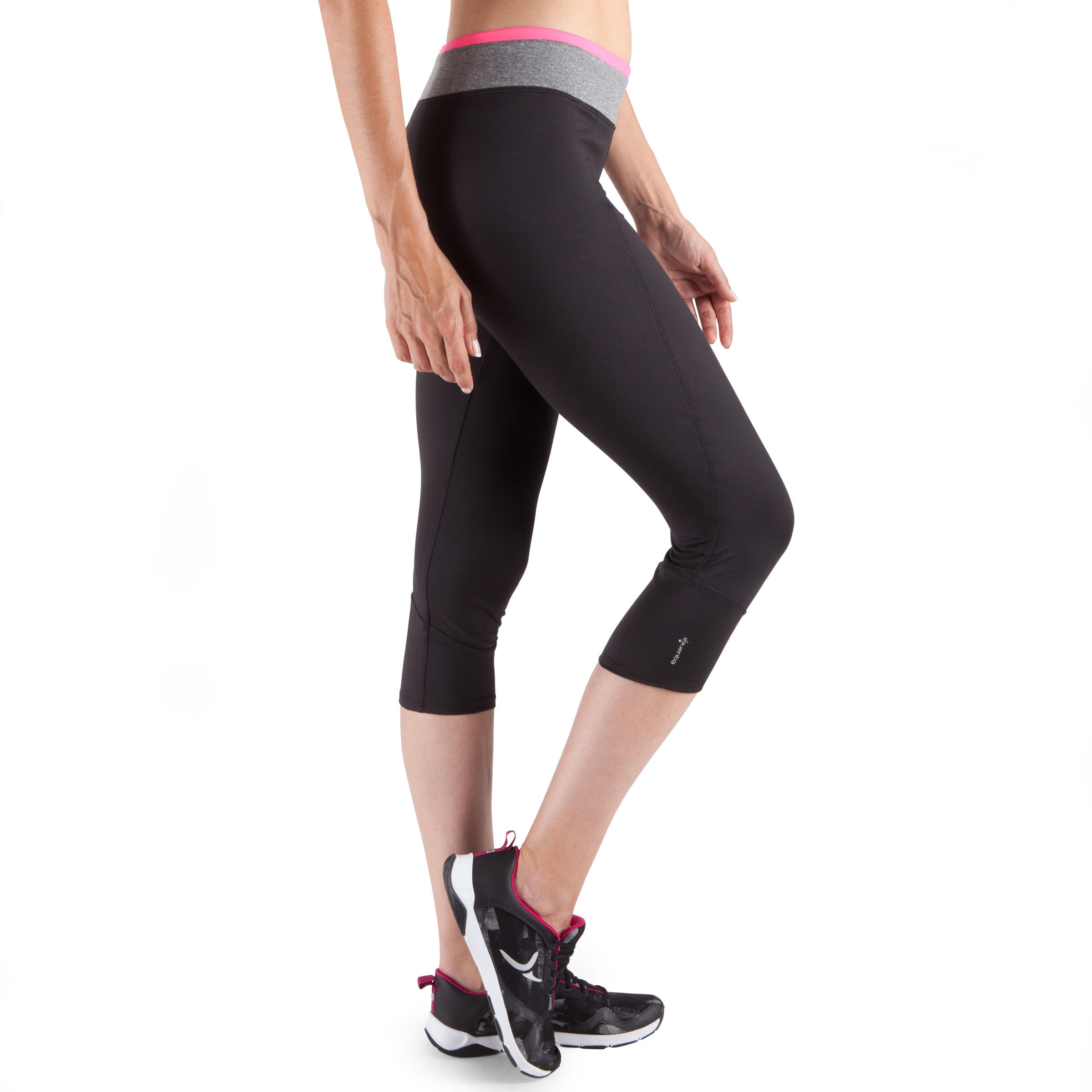 Energy Women's Fitness 7/8 Leggings - Black with Grey/Pink Waistband 3/12