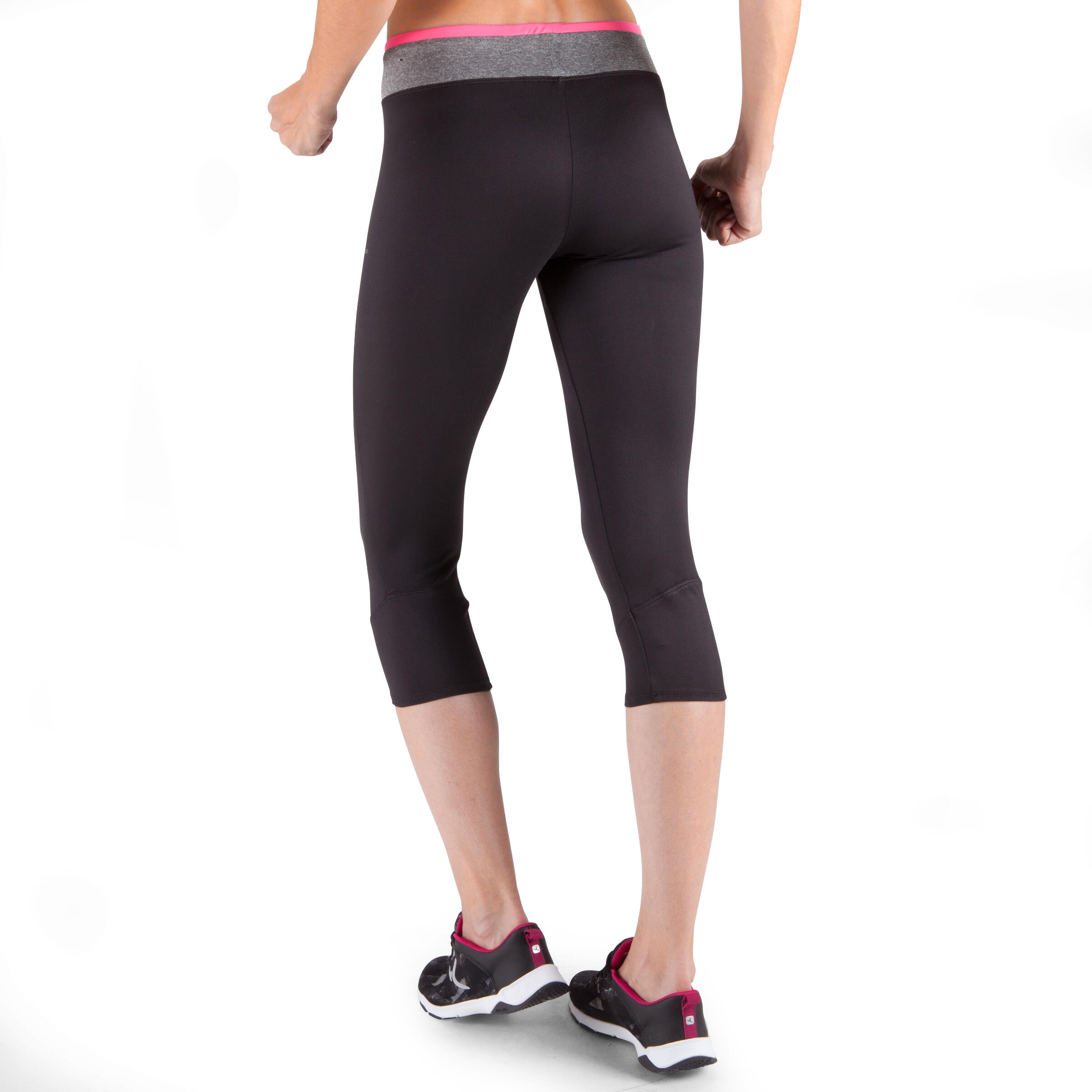 Energy Women's Fitness 7/8 Leggings - Black with Grey/Pink Waistband 4/12