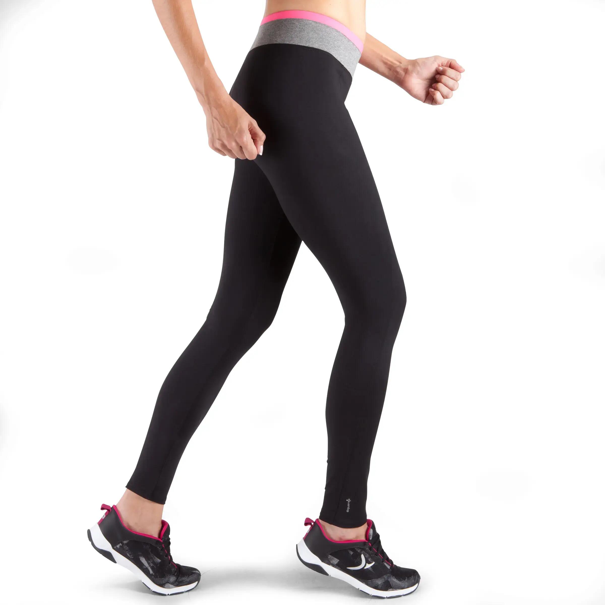 Energy Women's Fitness Leggings - Black with Grey/Pink Contrast Waistband 3/13