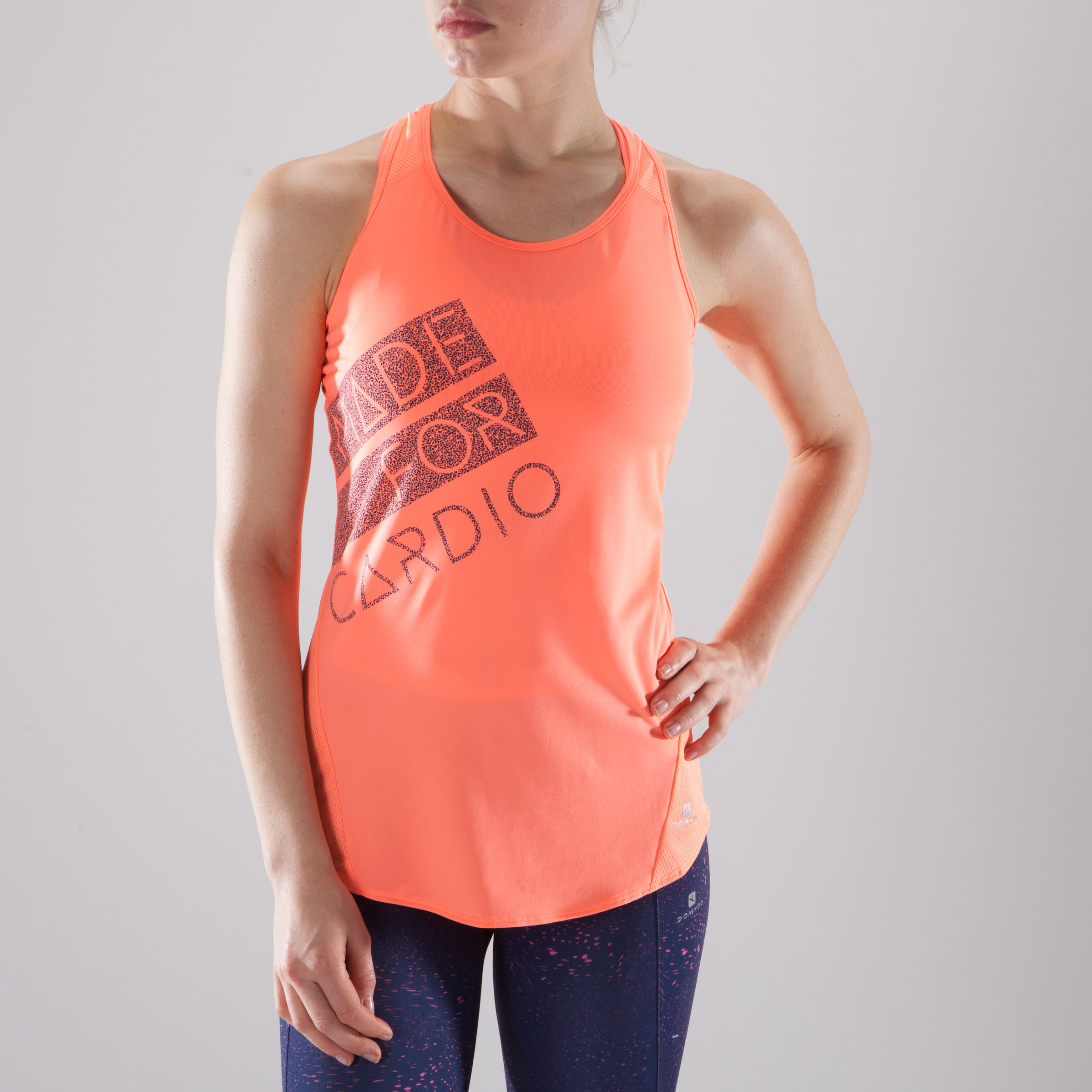 DOMYOS 120 Women's Cardio Fitness Tank Top - Coral/Print