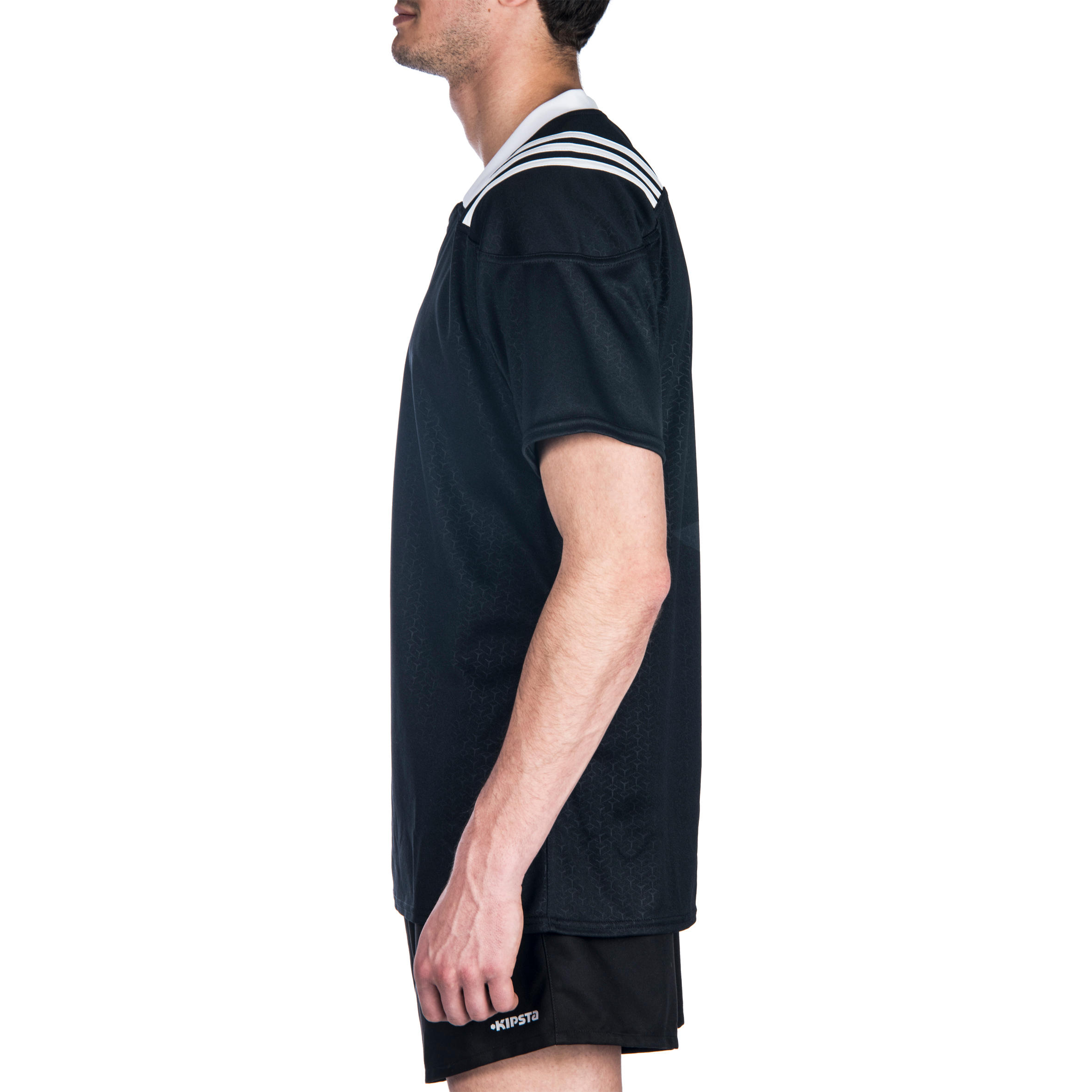 Camisola de Rugby Adulto 3S Preto/ branco 3/8