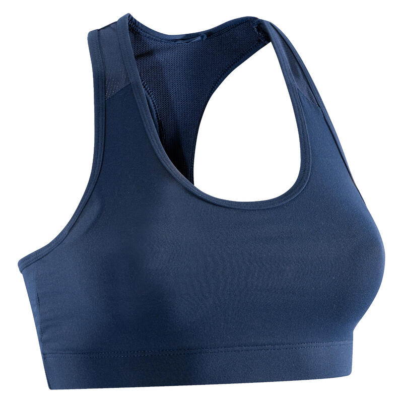 Brassière fitness cardio-training femme bleu marine 100