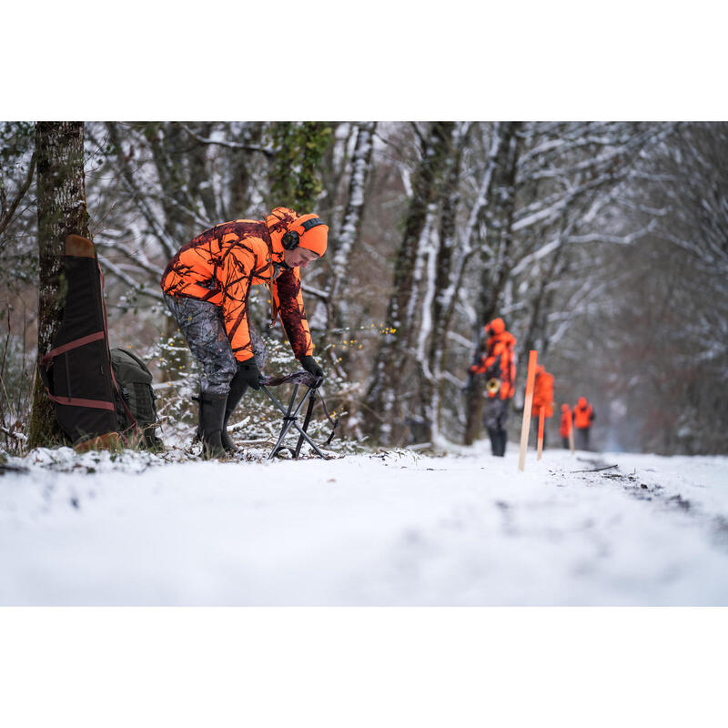 Jagdjacke Regenjacke 500 warm geräuscharm Camouflage/orange 