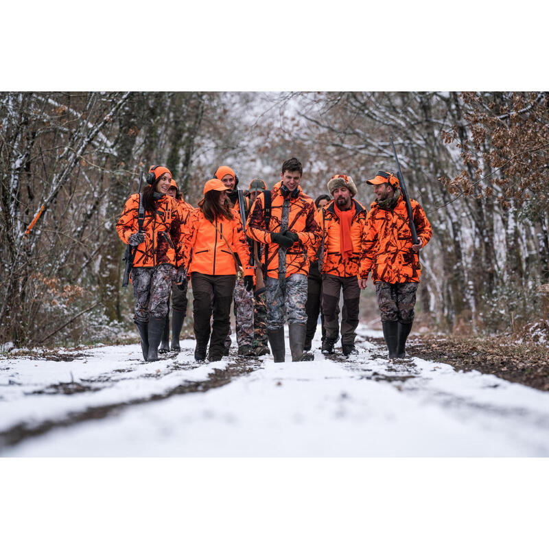 Jagdjacke Regenjacke 100 warm geräuscharm Camouflage/orange 