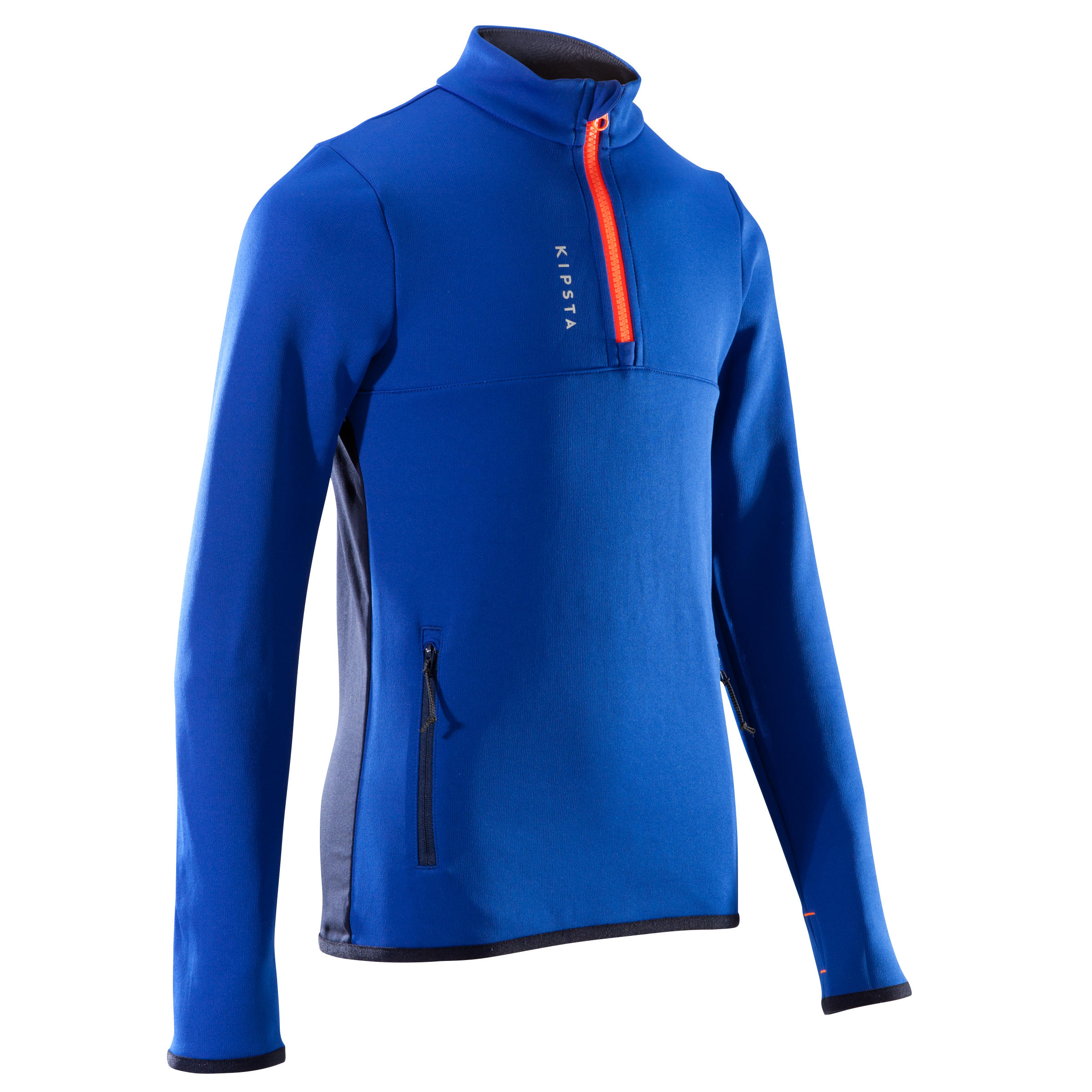 T500 Kids' Football Half-Zip Training Sweatshirt - Blue/Vermilion