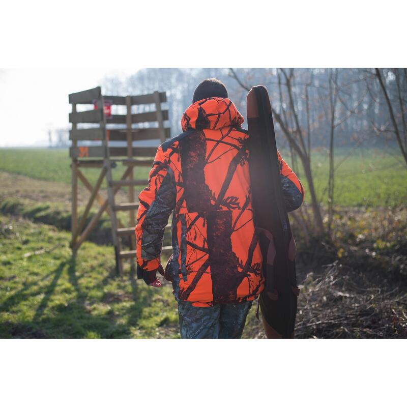 Chaqueta Caza Solognac 500 Hombre Impermeable Calida Camuflaje Naranja Fluo