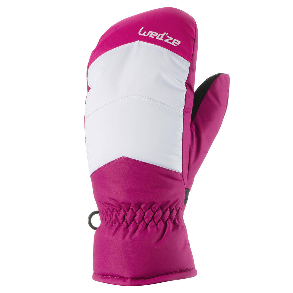 Junior ski mittens - pink and white