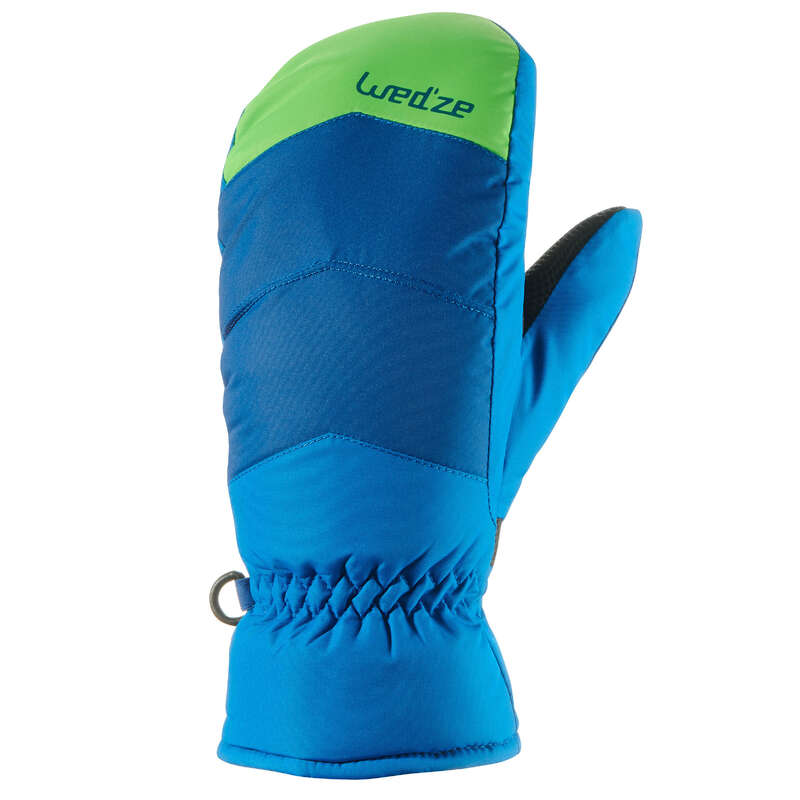 JUNIOR ON PISTE SKIING GLOVES Skiing - JR D-SKI MITTEN 100 - BLUE/GRE WEDZE - Ski Wear