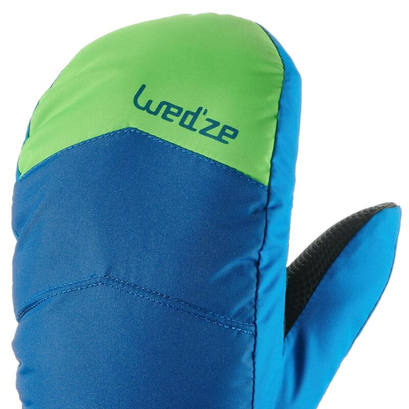 青少年滑雪連指手套 100－藍色／綠色